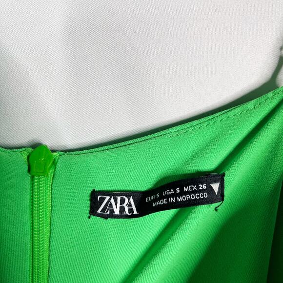 Zara Small S Bright Green Draped Midi Dress High Side Slit Sweetheart Neckline - Picture 10 of 14